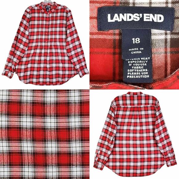Lands End Shirt Popover Womens Plus Size 18 Multicolor Red Plaid LS Flannel XL - Picture 1 of 10